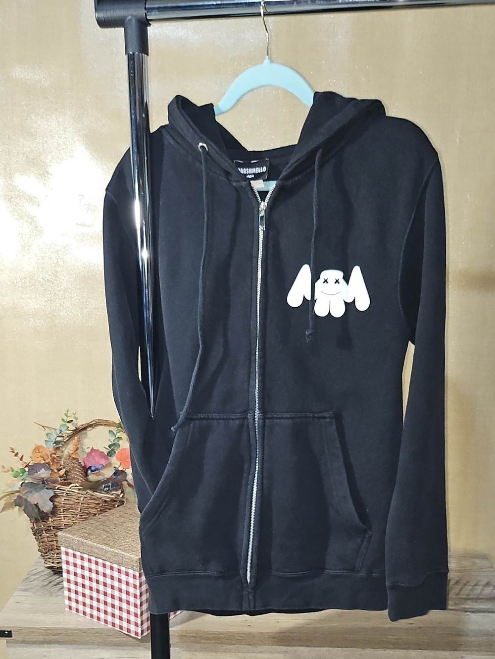 Marshmello Black SM Hooded Zip Jacket Front- Marshmello Back- MELLOGANG #30